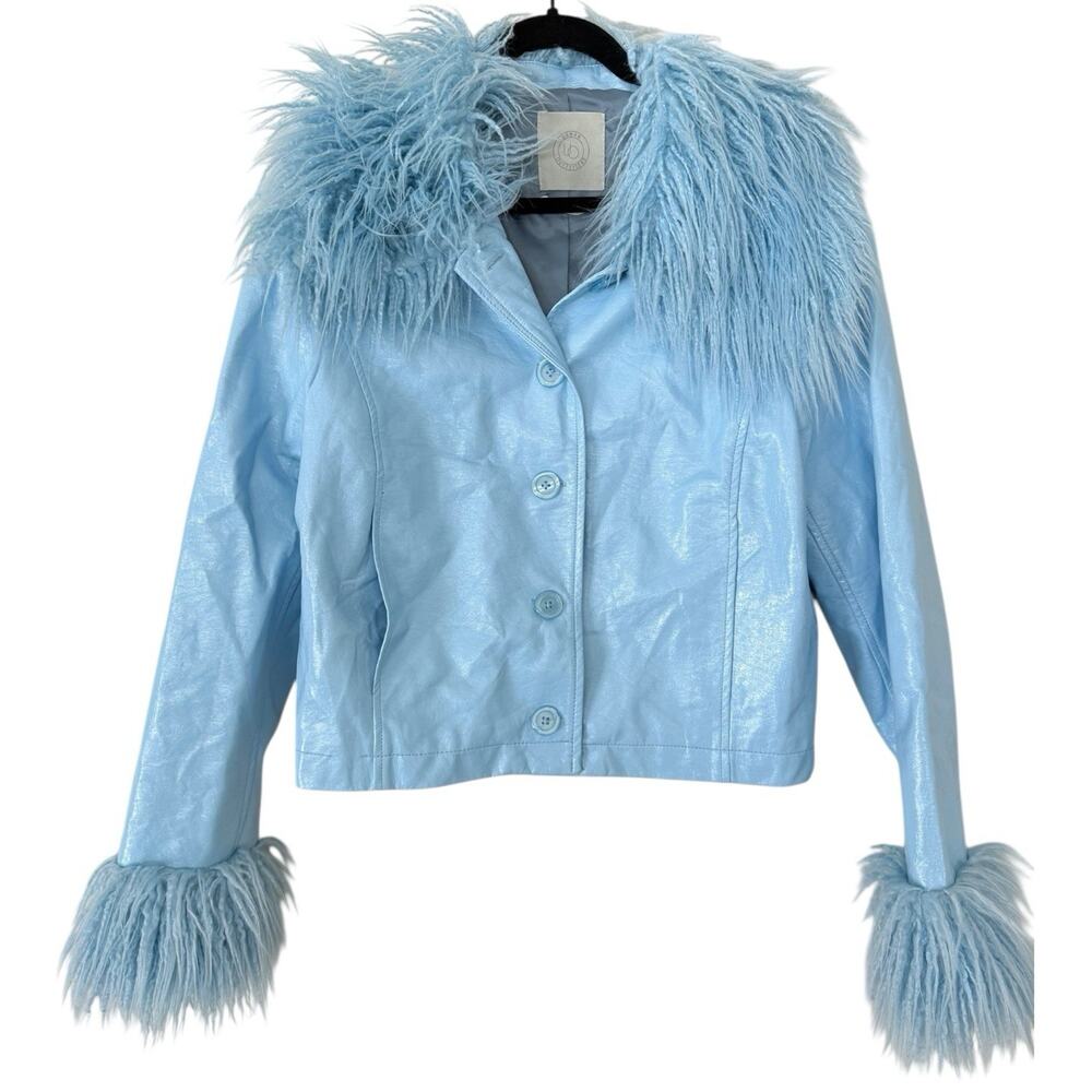 Urban Outfitters Blue Shaggy Faux Fur Trim Jacket Women’s Large Retro Y2K